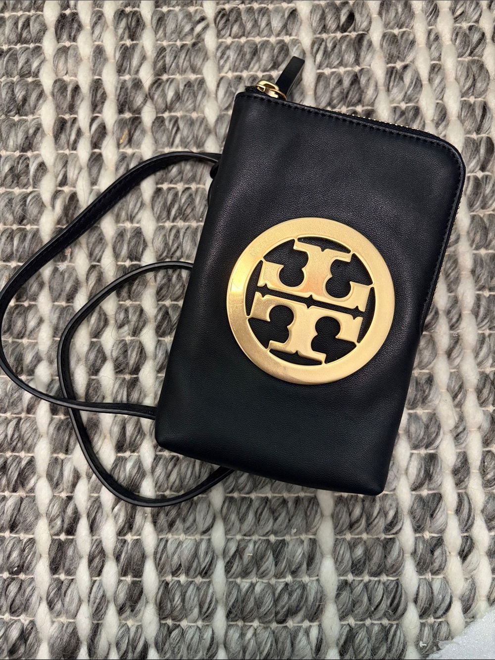 Tory Burch Black Leather Crossbody with Gold Logo Medallion